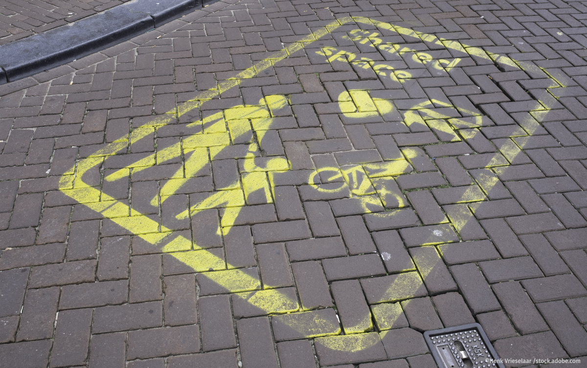 Shared Space Logo mit Fußgängern, Radfahrern und Auto 
